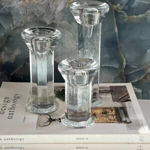 Lindshammar Sweden Candlestick Holders Set of 3 Glass
